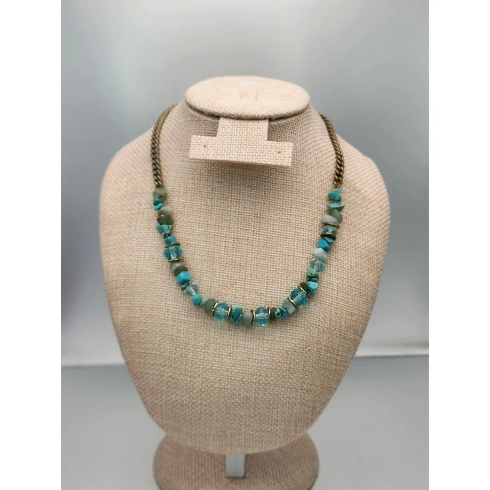 Vtg KENNETH COLE REACTION Turquoise Crystal Stone  Beaded Necklace FREE $HIPPING